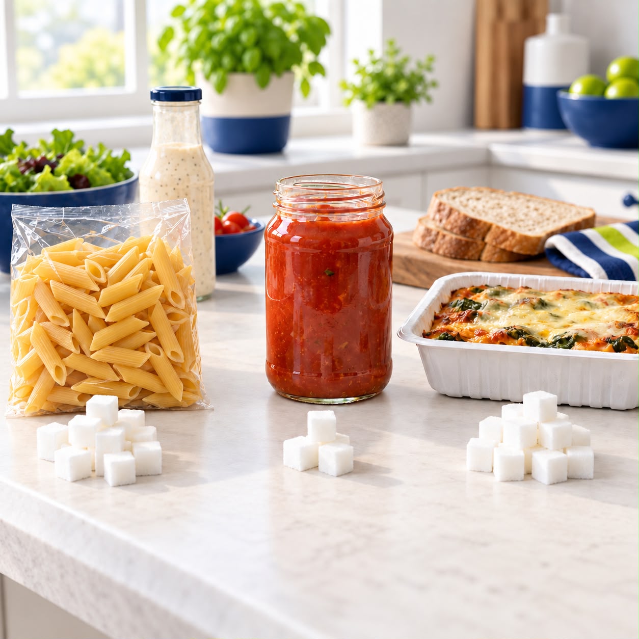 Sucre caché : plats préparés, sauces, pain et morceaux de sucre - les aliments où le sucre se cache